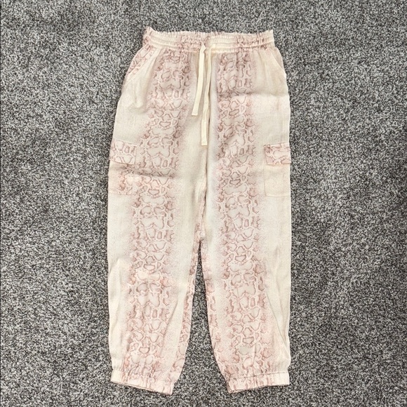 Melissa Nepton Miranda Cargo Satin Pant in Cream/Pink Snakeskin Print